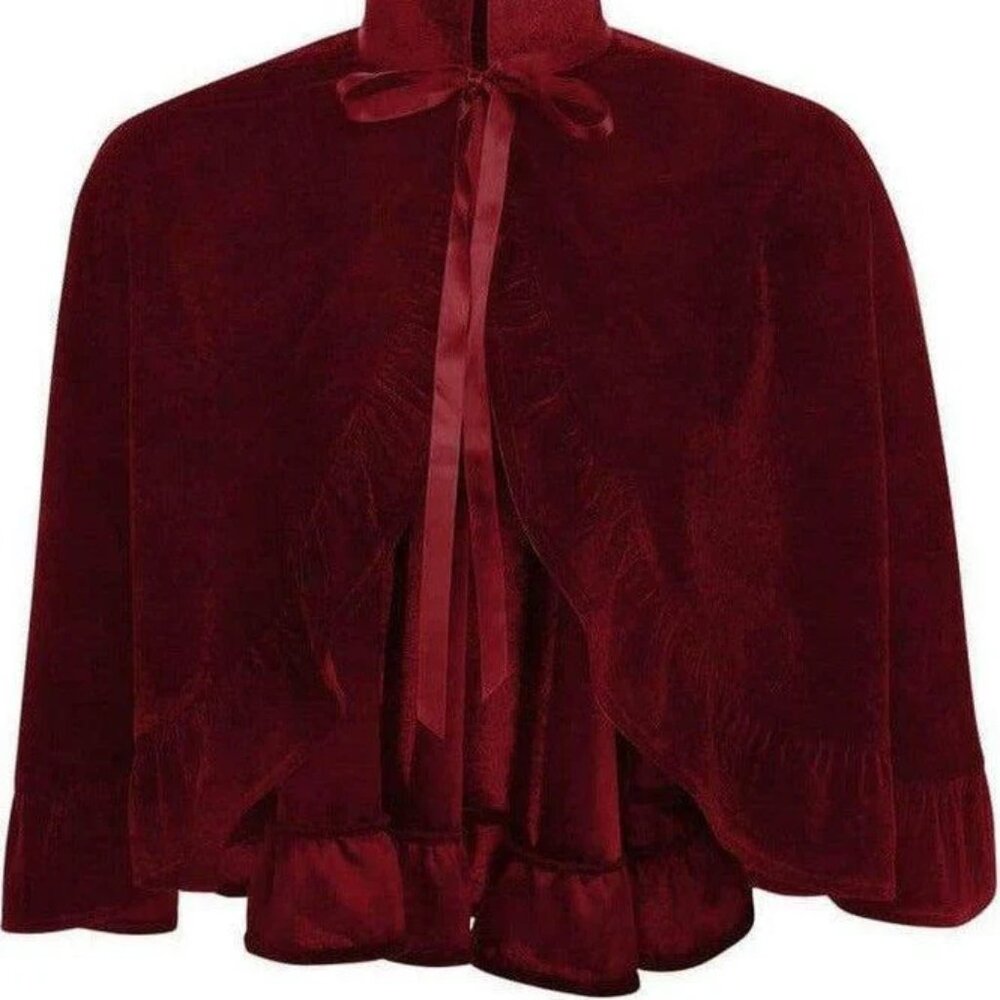 Dark Red Velvet Ruffle Cape - Picture 4 of 6